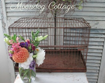 RuSTiC ANTiQuE BiRDCaGe With SLiDe OuT BoTToM - CiRCa 1940's