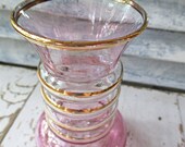 Elegant Bartlett-Collins Pink Bud Vase with Gold Metallic Rings - Circa 1950 39 s