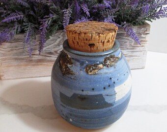 Beautiful Handmade Blue Pottery Jar with Cork Top