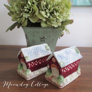 Adorable and Unusual Covered Bridge Salt & Pepper Shaker Set