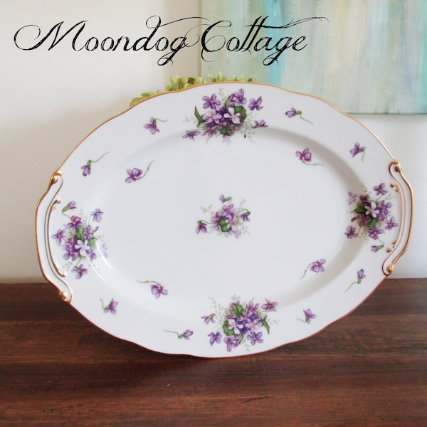 Rossetti "Spring Violets" - 1940's - Hand Painted China Platter - Occupied Japan - 14" x 10 1/2"