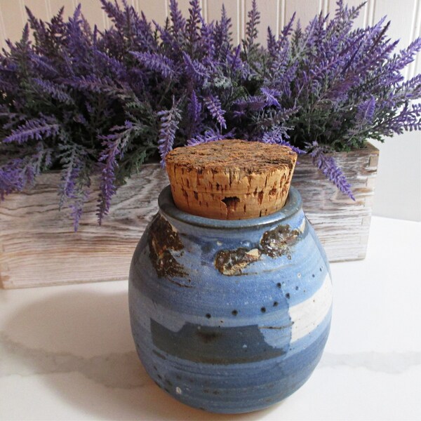 Beautiful Handmade Blue Pottery Jar with Cork Top