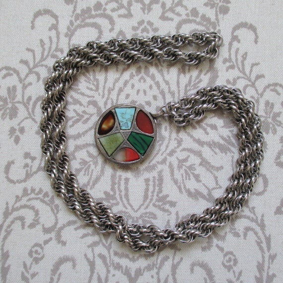 Scottish Thistle Agate Pendant on 30" Chain - Cir… - image 6