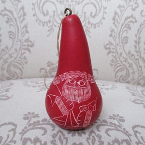 Adorable Gourd Santa Ornament - Etched Design - 4&quot;