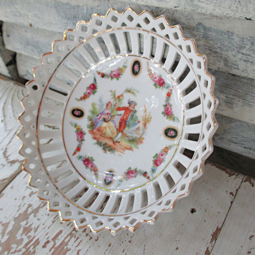 Vintage German Bone China Lace Trinket Dish Circa 1950's Victorian
