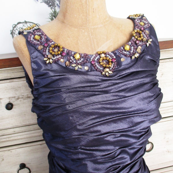 Fabulous Genuine NWT CACHET Dress - Purple Taffeta, Gathered with Beading - Size 4