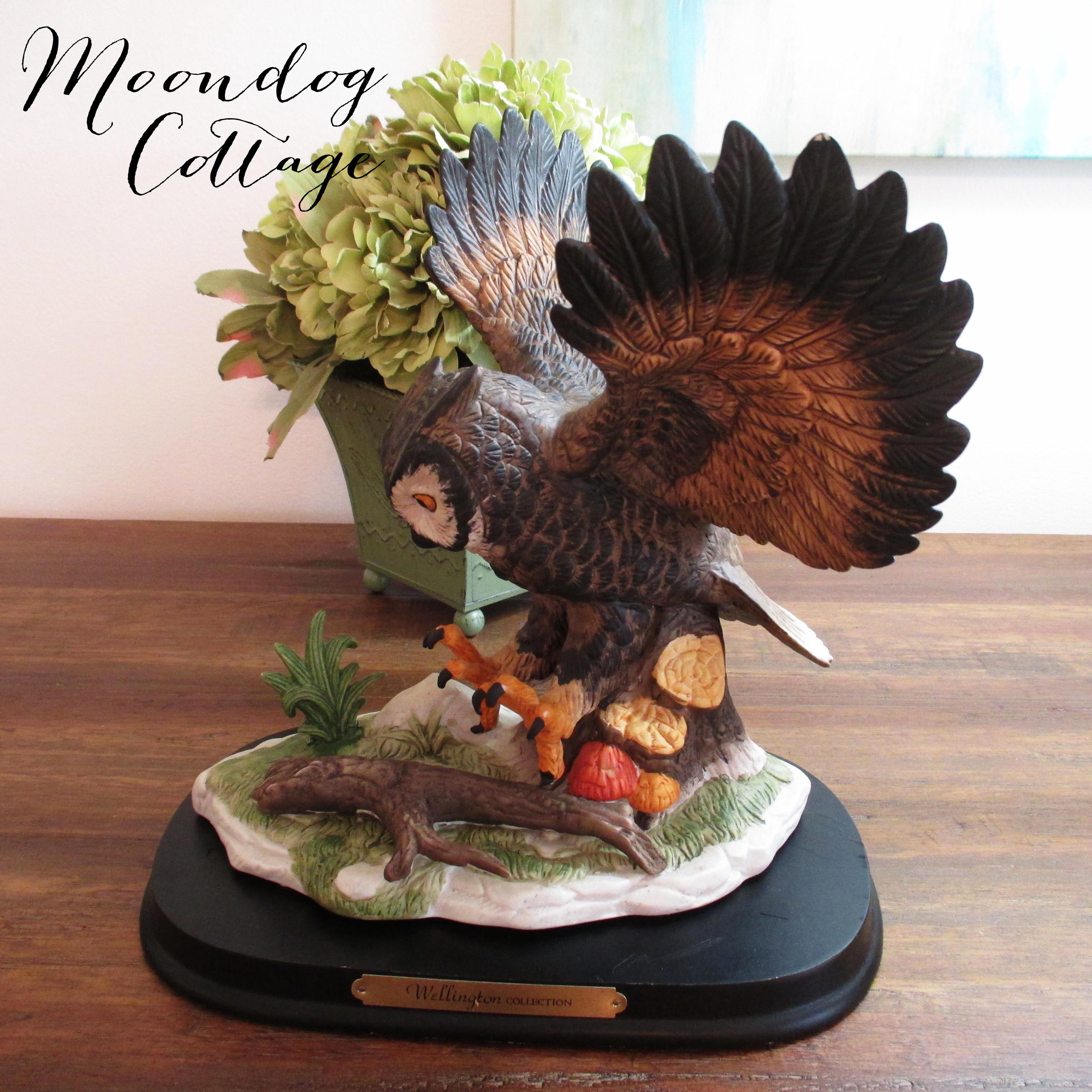 Bisque Porcelain "Owl in Flight" Figurine. Hallmark: Wellington Collection - Circa 1990&