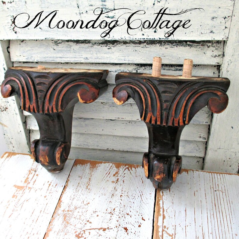 Two Antique Ornate Wooden Chair Legs