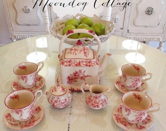 Gorgeous 13 Piece Rose & White Floral Tea Set for Four - Shabby Chic