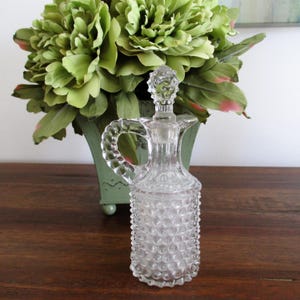 Antique EAPG Pointed Hobnail Cruet with Stopper Antique Clear Glass 6&quot;