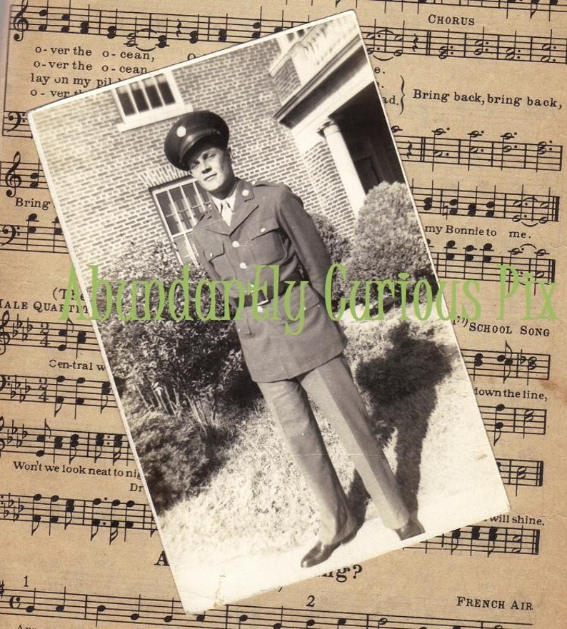 black and white military photo vintage original snapshot vintage soldier photo