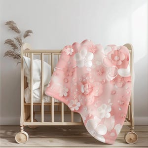 Baby Blanket, Baby Gift, Soft Wrap, Baby Blanket Pink & White Floral, Baby Girl Blanket, Nursery Blanket, Infant Bedding, Shower Gift