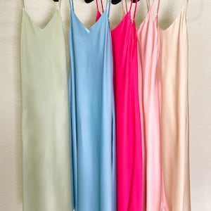 Satin Midaxi Dress, Satin Long Dress for Women, Bridesmaid Gift, Resort and Beach Satin Dress, Summer Satin Slip Dress, Gift for Her and Mom