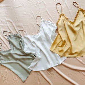 Satin Camisole Top or Set | White, Olive Green, Gold Silk-Blend Sleepwear | Bridal Pajamas, Bridesmaid Gift