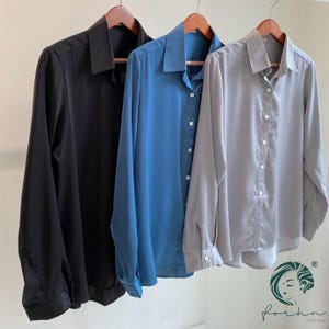 Satin Shirt for Men – Long Sleeve Shirt in Black, Gray, Blue Gray, Honey Brown| Relaxed Fit Office Shirt| Tailored Satin Shirt| Gift for Him