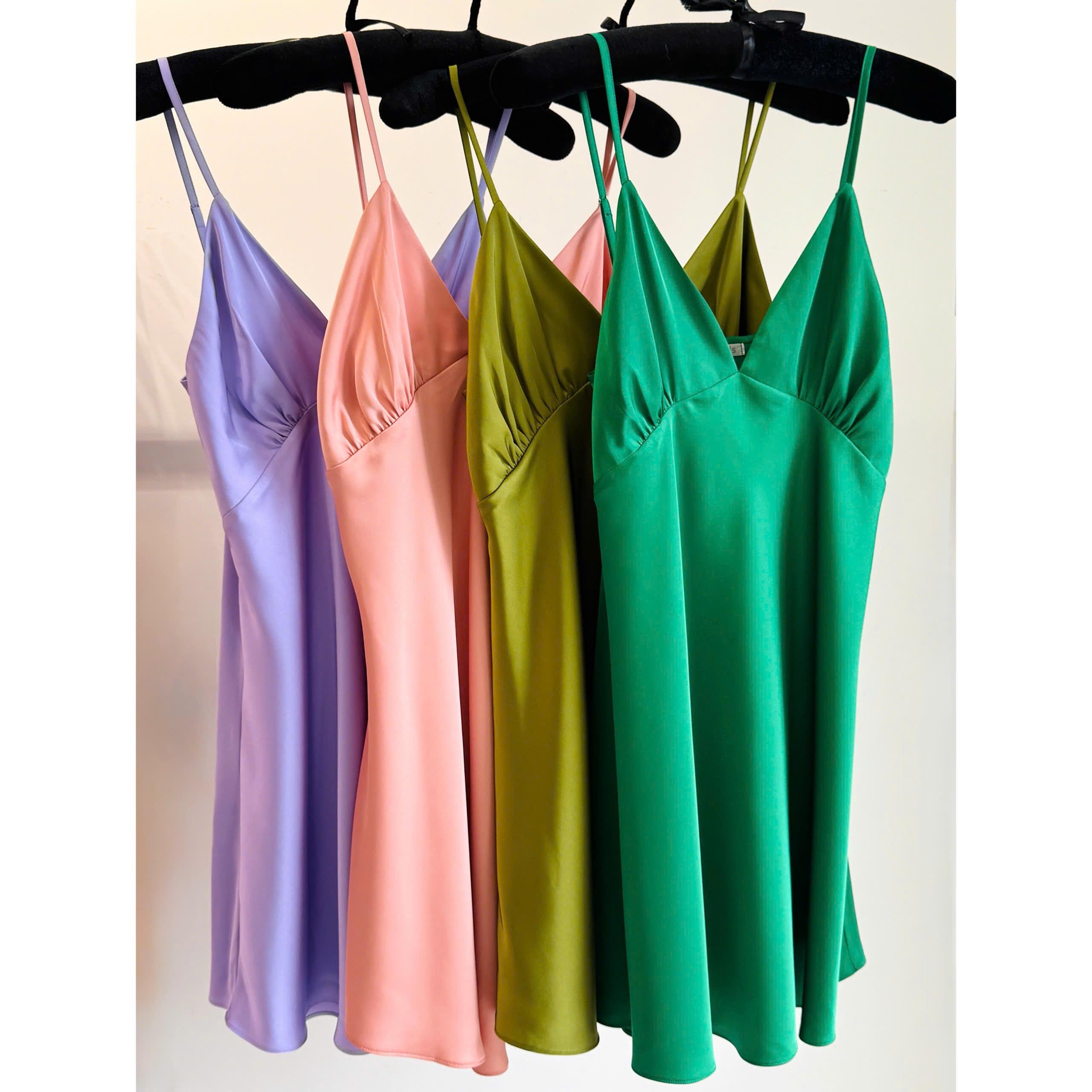 Silky Satin Slip Dress in Grass Green