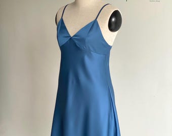 Silky Mini Slip Dress: Dark Blue Satin Sleepwear| Women’s Luxury Nightdress, Summer Nightgown
