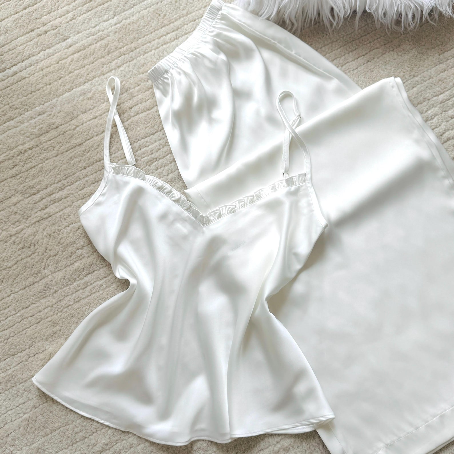Satin Cami & Pants Pajama Set - XS, WHITE