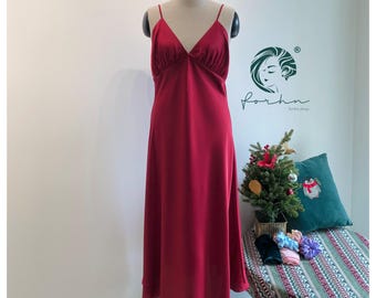 Deep Red Satin Maxi - Long Dress in Burgundy & Custom Colors | Wedding Party, Bridesmaid Dress