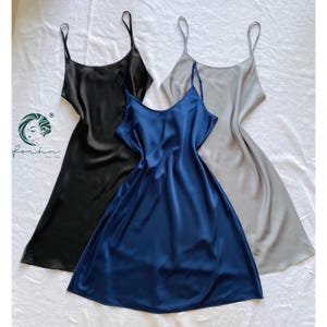 Silk Slip Dress in Navy, Gray, Black & Custom Colors – Women's Satin Nightdress, Silk Nightgown, Sleepwear – Perfect Gift for Her and Mom