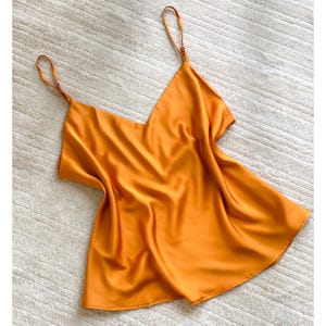 Satin Cami Top in Apricot – V-Neck Silk Tank, Spaghetti Strap Camisole, Custom Colors