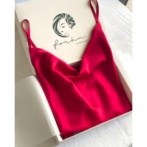 Red Cowl neck slip dress| Bridesmaid dress| White Silk blend Slip Dress| Red Satin Nightdress| Loungewear for Brides & Brides – Bridal Gift