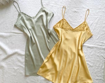 Satin Slip Dress, Ruffle Nightgown, Bridal Sleepwear, Honeymoon Lingerie, Wedding Night Dress, Bride Gift