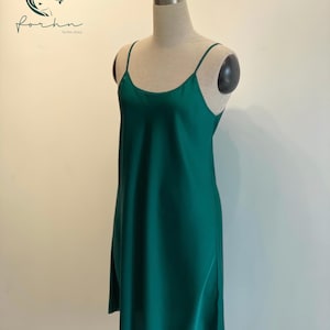 Green Satin Slip Dress, Custom Colors, Women&#39;s Silk-blend Nightgowns - Summer Satin Nightdress - Sleepwear - Satin Nightwear - Gift for Her