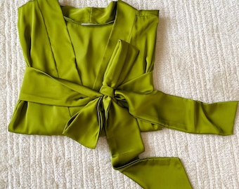 Grass Green Satin Robe Silky Kimono Custom Color Bridesmaid Bachelorette party Gift For Her