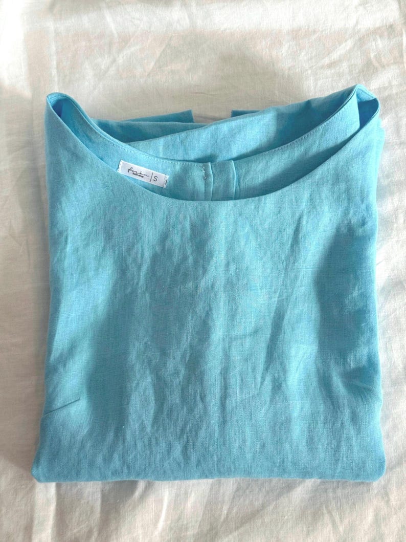 Handmade Linen Blouse | Button Back Short Sleeve Top | White Linen Shirt for Women & More image 12