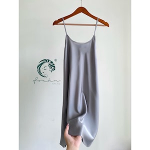 Gray satin slip dress - Custom Colors| Women’s Silk-blend Dress - Black, Brown Satin Nightdress| Satin Sleepwear, Perfect Gift for Her & Mom