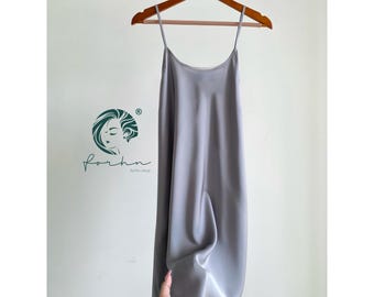 Gray Satin Slip Dress | Silky Cami Nightgown | Women’s Satin Sleepwear in Custom Colors