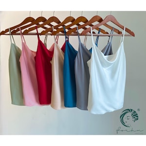 Satin Camisole, Double-layered front| Cami & Shorts: Pastel Green, Teal, White, Pink Bridesmaid Gift