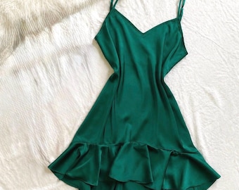 Satin Fishtail Mini Dress, Date Night Dress, Honeymoon Outfit, Bridal Sleepwear, Bridesmaid Gift Women