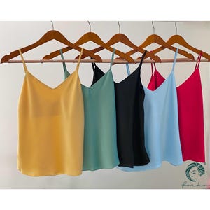 V-Neck Satin Cami Top with Adjustable Spaghetti Straps, Elegant Women’s Tank in Multiple Colors, Soft Silky Blouse for Summer - Gift For Her