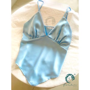 Blue Satin Cami Top: Silky Bridesmaid Tank Top, Custom Colors