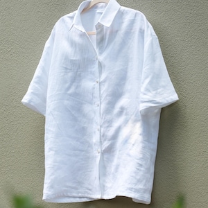 Linen Blouse for Women, Custom Color | White Linen Blouse for Women | Button-Up Linen Shirt, Short Sleeve Women’s Summer Shirt, Gift for Her