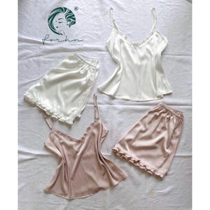 White, NeutralPink Satin Camisole Set, Silky Cami & Shorts Set, custom colors, Women Sleepwear| Camisole set, Bridesmaid - Bachelorette Gift
