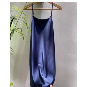 Satin Slip Dress in Navy, custom colors - Low back Nightdress - Satin Sleepwear - Romantic Silk-blend Slip - Women Satin dress- Gift for Her