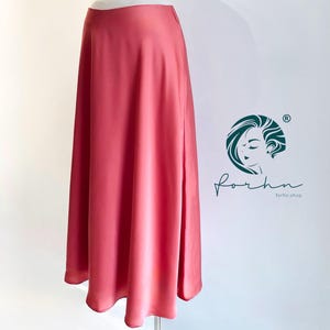 Rose-Pink Satin Skirt - Elegant Handmade Office & Evening Wear