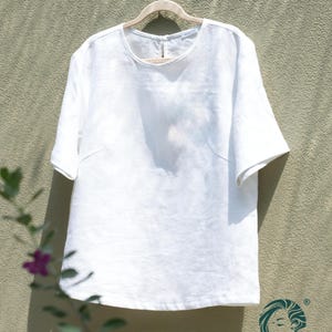 Linen Blouse for Women – White Linen Top | Short Sleeve Women’s Summer Shirt - Blue Linen Shirt for Women, Custom Colors, Gift for Her & Mom