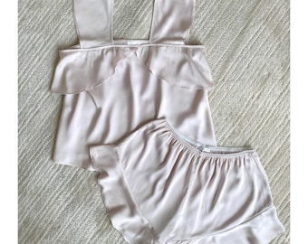 Satin Pajama Set: Silky Cami and Shorts, Bridal Sleepwear, custom colors Bridesmaid Gift