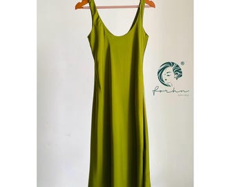 Satin Midi Slip Dress: Scoop Neck, can cusom colors-Length Bridal Party Dress, Bridesmaid Gift