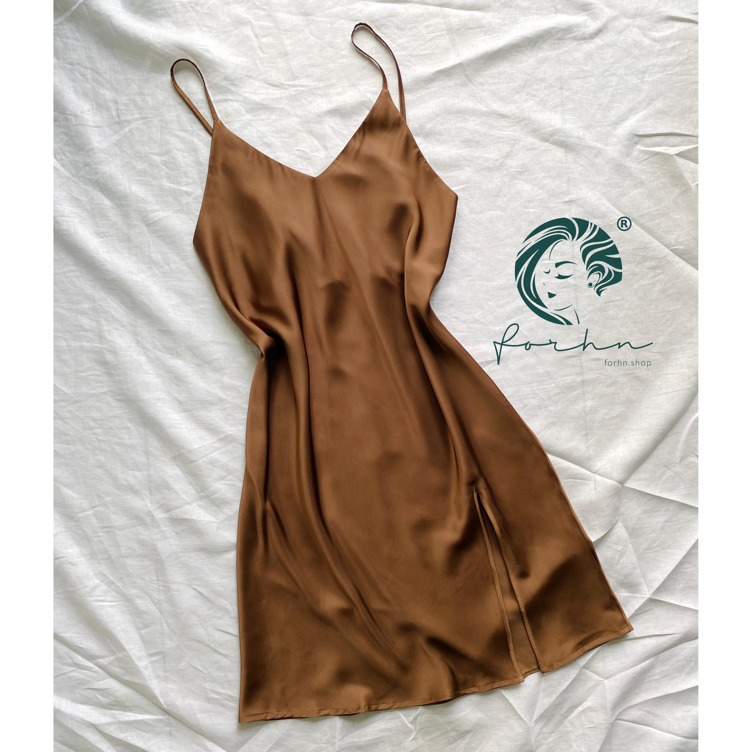 Chocolate Silky Slip Dress | Women's Brown Satin Cami Dress With Slit -  Bridal & Bridesmaid - Etsy Israel
