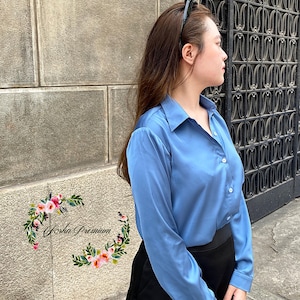 Satin blouse for women - Office Blouse - Long Sleeves Satin Shirt in White| Loose Fit Blouse, Women Blouse, Gift for her in beautiful colors
