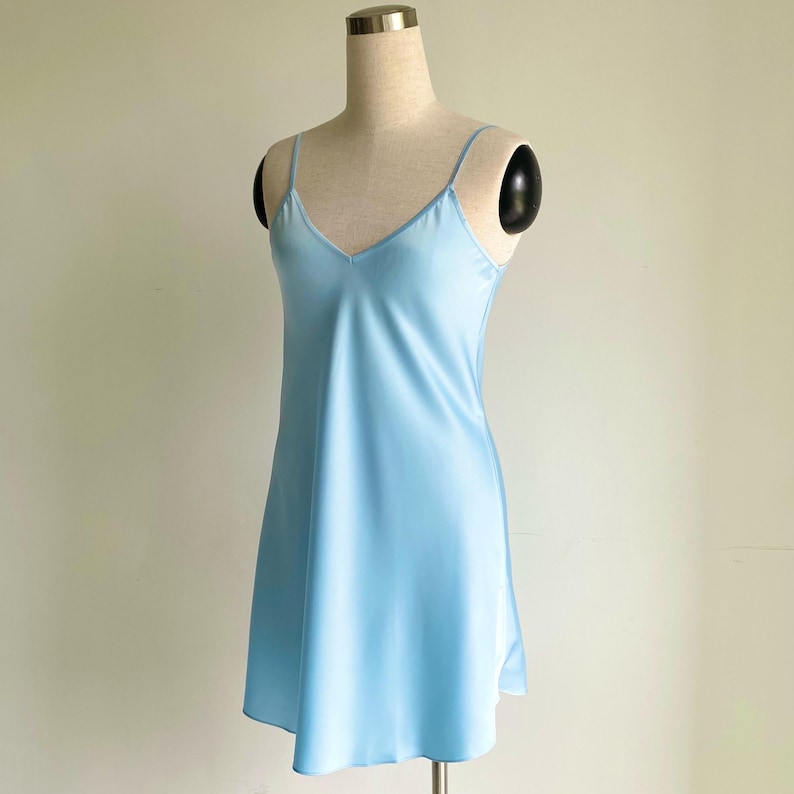 Silky Slip Dress: Elegant Sleepwear, Underslip Petticoat | Women’s Nightgown & Summer Satin Dress LIGHT BLUE