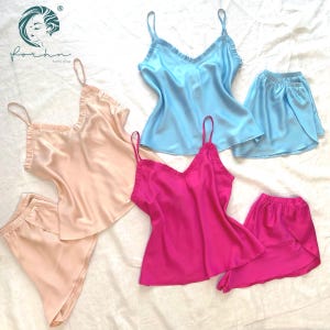 Satin Cami Shorts Set: Silk-blend Pajamas, Bridesmaid Gift| Bridal Party Camisole Set| Honeymoon Loungewear