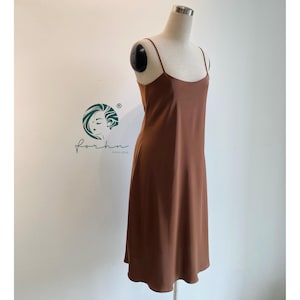 Satin Midi Slip Dress: Chocolate Brown Silk-blend, Custom Colors | Bridesmaid Dress