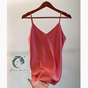 Silk Cami Top in Rose Pink or Custom Colors Yellow | Satin Tank for Women, Elegant Office Wear, Bridal & Bridesmaid Gift, Office Silk Top