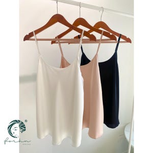 Satin Cami Top in White, Beige, Black custom colors: Silk-blend, Elegant Workwear Blouse